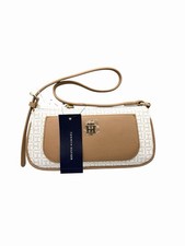 Tommy Hilfiger Monogram Jacquard Shoulder Bag Beige Brown Zip, Retail 108