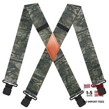 Camo Suspenders for Men 2" Heavy Duty Clips - B/Army Grey/Black Clips