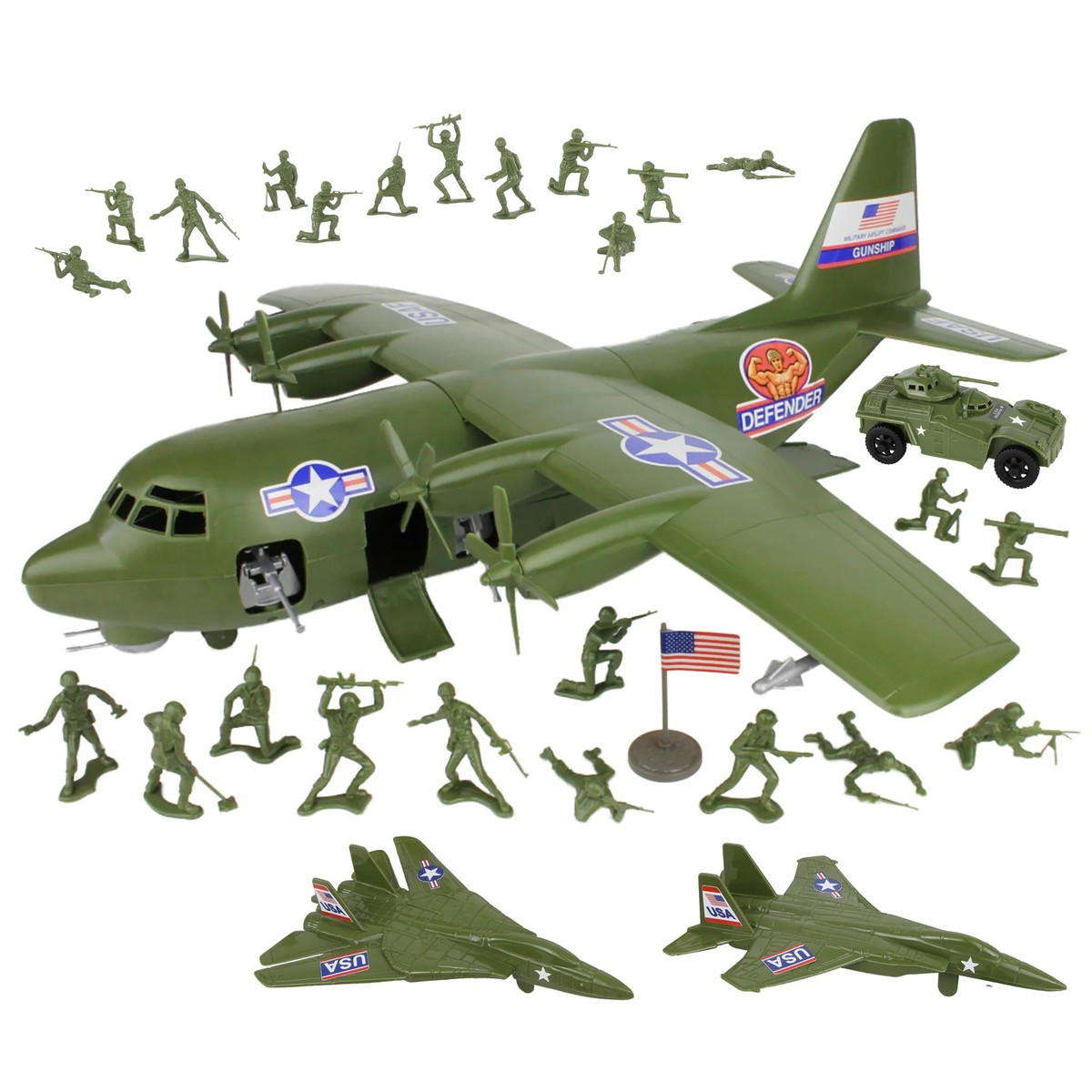 TimMee Plastic Army Men C130 Hercules Playset OD Green Giant