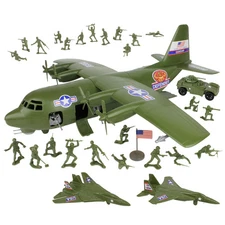TimMee Plastic Army Men C130 Hercules Playset OD Green Giant Military Airplane