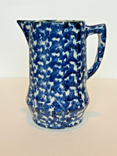 Antique Spongeware Sponge Ware Cobalt Blue & White 9 inch Pitcher
