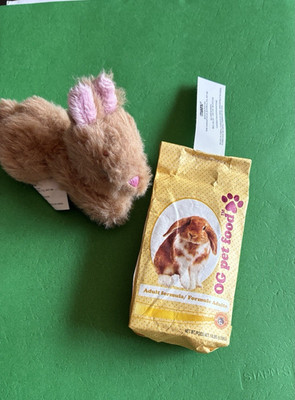 Battat 3'' Bunny Rabbit Tan Mini Plush  Easter Pink Ear Nose +Pet food-USED