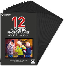 12 Pack 4x6 Inch Magnetic Picture Frames; Photo Pocket Frames with Black