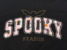 Halloween Hoodie Black Spooky Season Hand Embroidered Size L Athletic Works