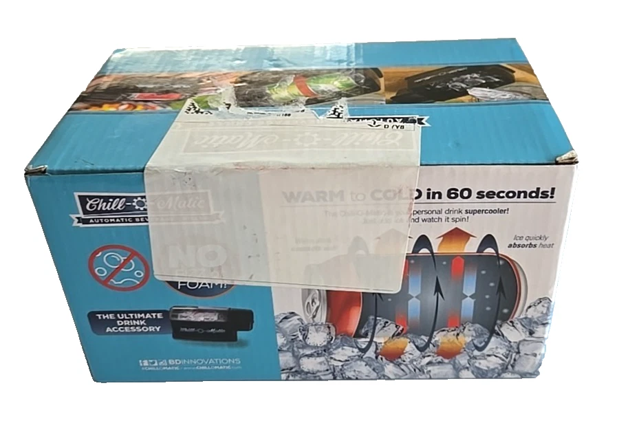 Chill-O-Matic Instant Automatic Beverage Cooler Black Ice Cold in 60 Seconds NEW