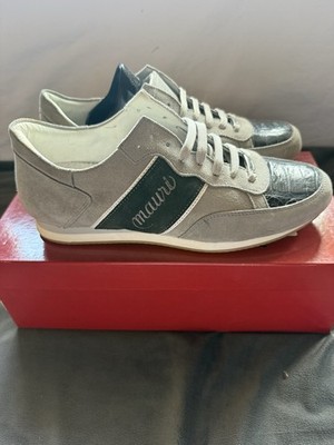 Mauri Men s 9 Suede Baby Croc Sneakers Light Grey/Dark Grey Italy NIB