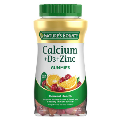 Nature's Bounty Calcium + D3 + Zinc Gummies (70 Count) Bone & Immune Support