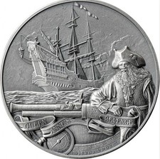 Barbados Queen Anne's Revenge High Relief 2 Oz Silver Coin Limited Mintage 1500