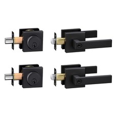 Black Exterior Door Lock Set - Heavy Duty Handle Deadbolt, Keyed Alike, 2 Pack