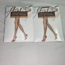 2 Hanes Pantyhose Style 707 Size F Natural Barely There Control Top Vintage READ