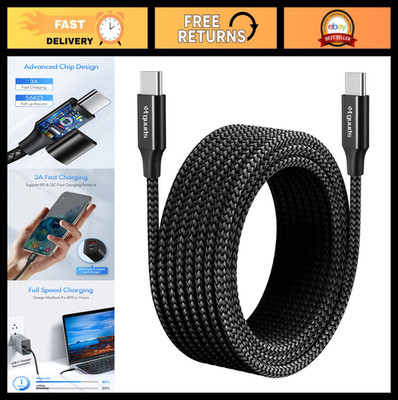 Extra Long 16ft USB-C to USB-C Cable - 60W Fast Charge, Durable Nylon Cord 2.0