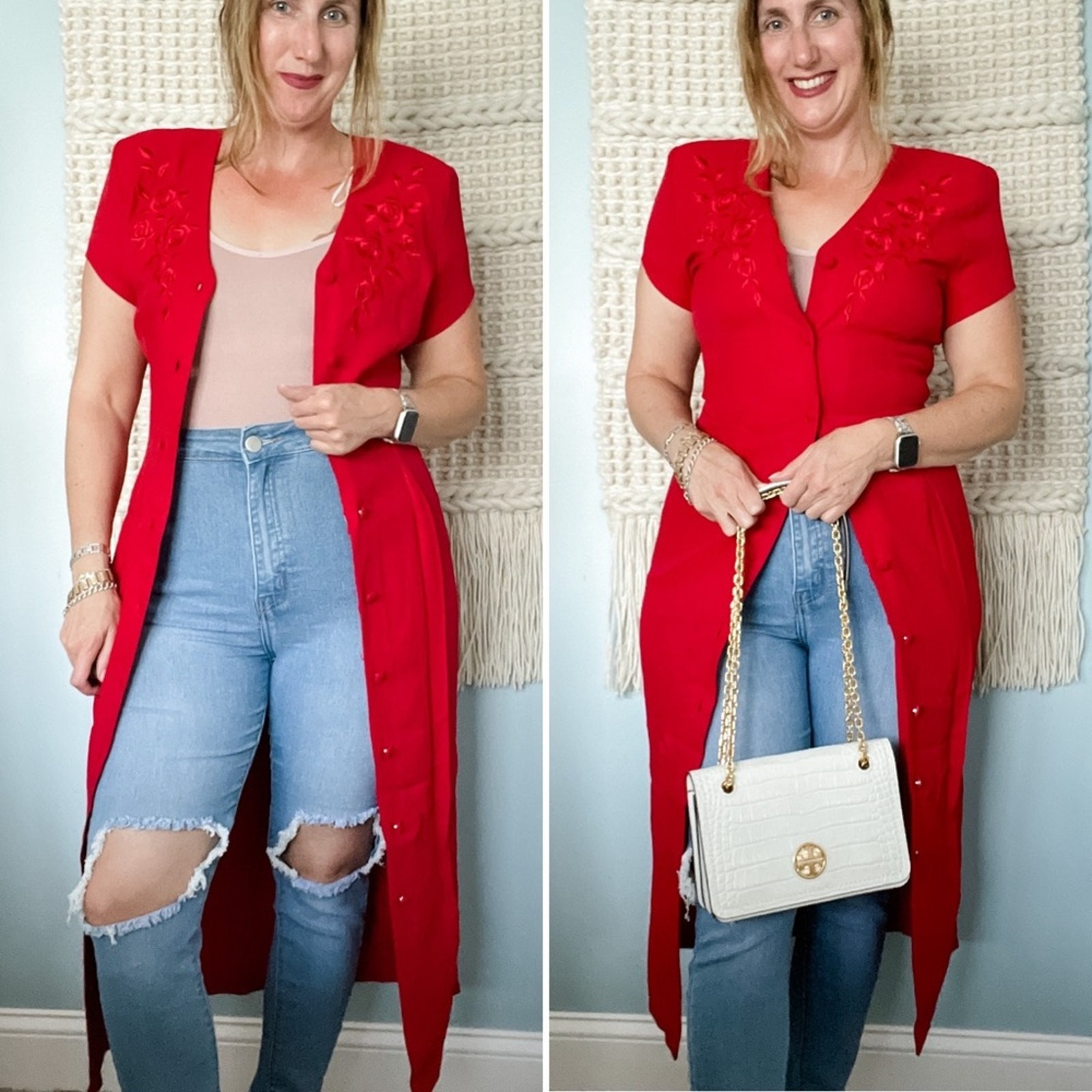 Vestido plumero vintage años 80 floral bordado con botones atado trasero talla 6 pequeño