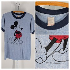 VINTAGE 70s TROPIX TOGS Mickey Mouse Ringer Tee Disney Blue Heather M 38" 5050