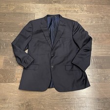 Hickey Freeman Traveler Mens 46R Navy Blue Worsted Wool Blazer Made USA