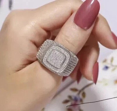 3Ct Round Cut Lab Created Diamond Wedding Men's Pinky Ring 14K White Gold Plated