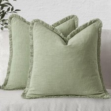 Decorative Throw Pillow Covers Neutral Linen Fringe Throw Pillows Set of 2 Sage