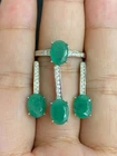 NATURAL EMERALD OV 8X6 WHITE CZ STERLING SILVER 925 SET
