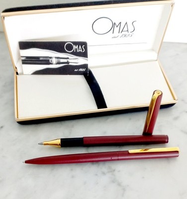 OMAS 80 BALLPOINT PEN AND ROLLER set Ball point pen and roller In steel burgundy
