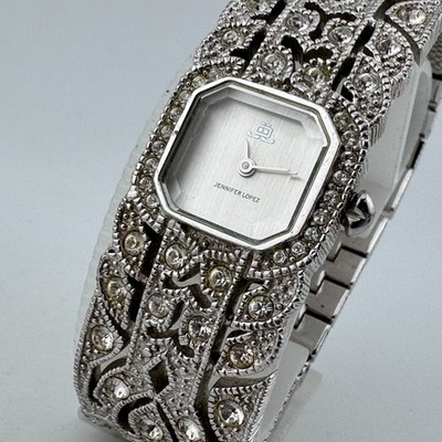 Jennifer Lopez Quartz Watch Women Silver Bling Crystals Analog New Battery 6.25''