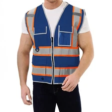 High Visibility 9 pockets Reflective Safety Vest,Hi Vis 5X-Large Blue