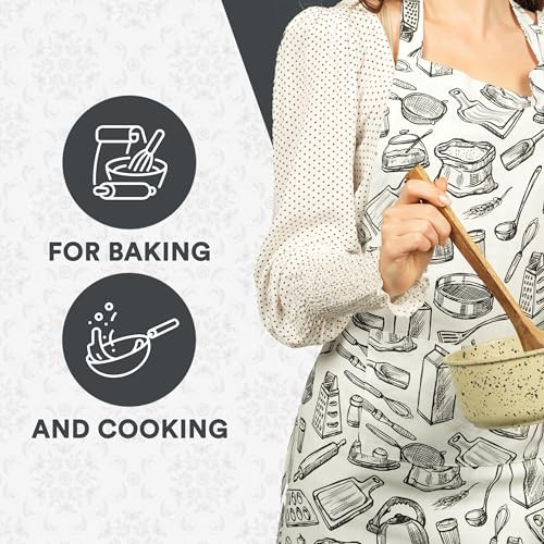 Cotton Cooking Apron for Women with Pockets, Stylish & Pack of 1 White & Black - Afbeelding 7 van 7