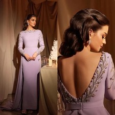 Elegant Mermaid Prom Dressees Long Sleeves Evening Beaded Crystal Backless Gowns
