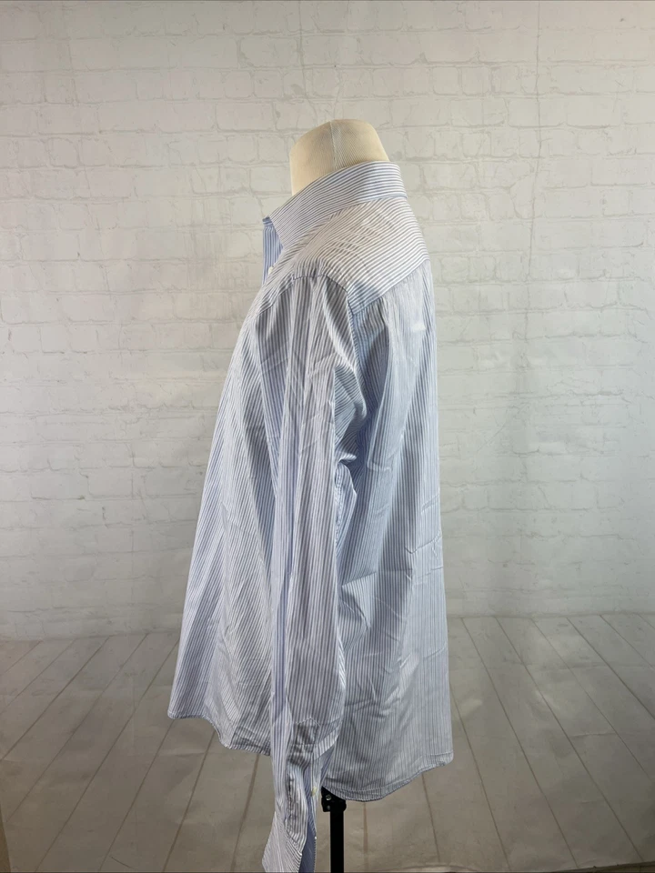 Canali 意大利男式蓝色白色条纹法式袖口棉质正装衬衫 17 43 36/37 — 第 2/4 张图片