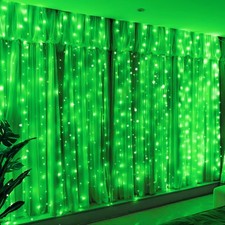 300 LED Fairy Curtain Lights 9.8x9.8 Ft USB Plug-in 8 Modes Remote Green