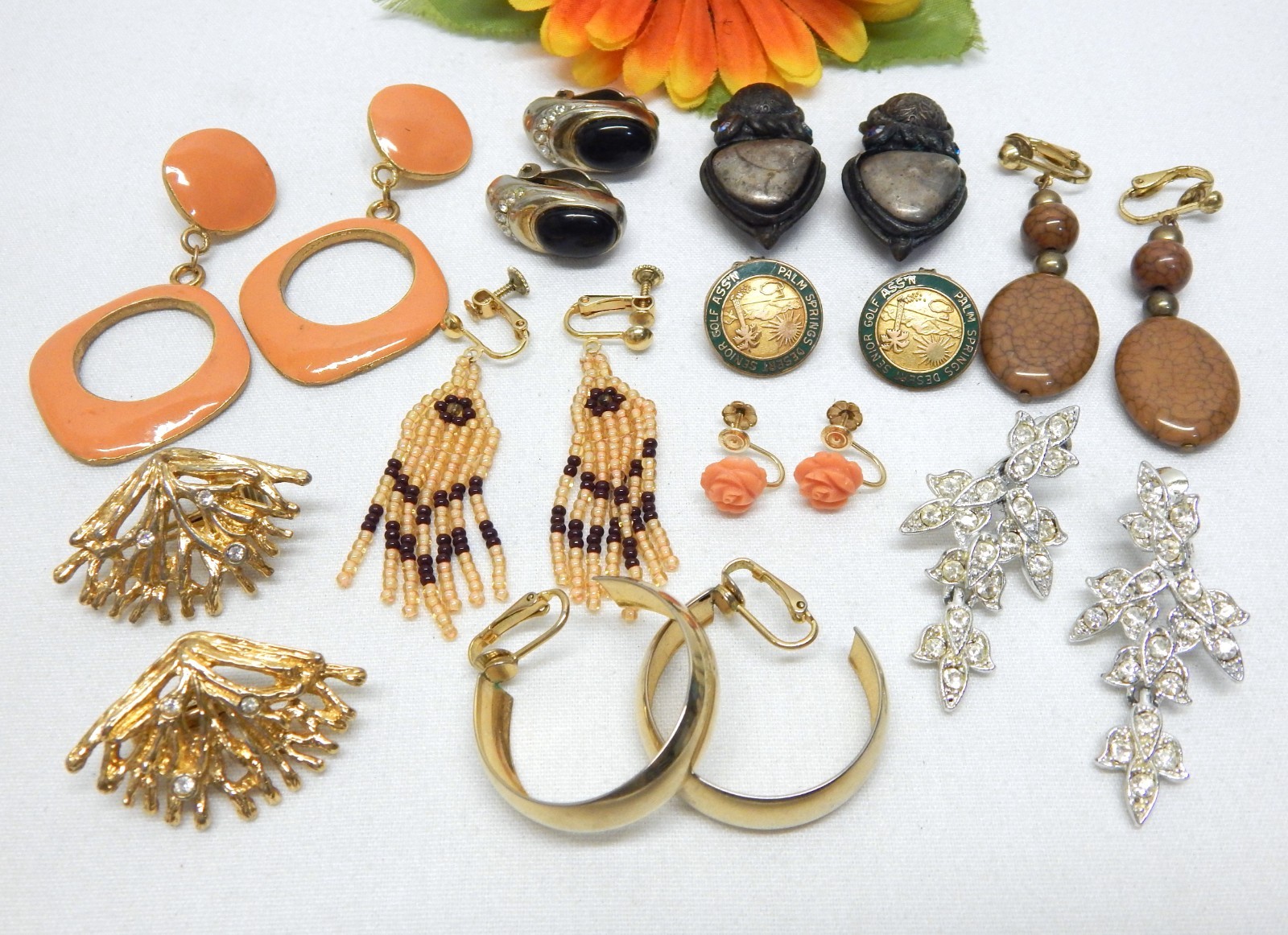 Vintage Clip-On Earring Lot Assorted Materials Fashion Jewelry Lot