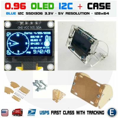 0.96'' I2C IIC 128X64 OLED LCD LED Blue Color SSD1306 + Transparent Case Arduino