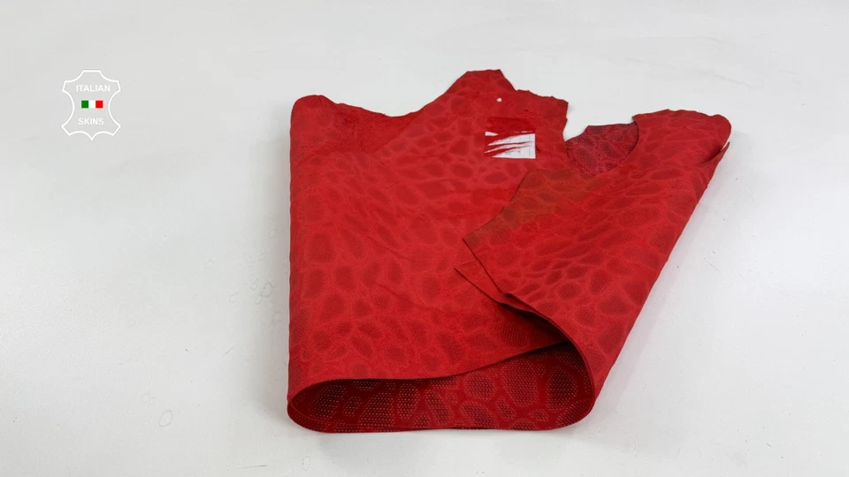 RED SNAKE TEXTURED PRINT ON lambskin Sheep Leather hide 2 skins 6sqf 0.9mm C6963 - Image 3 of 4