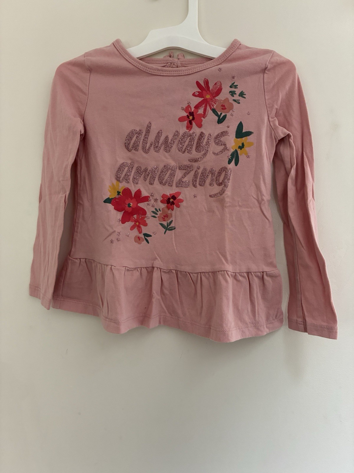 Carter's Kids Girls Glitter Always Amazing Cotton Long Sleeve Peplum Top Pink 4