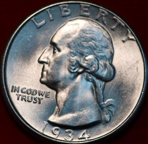 Uncirculated 1934-D Denver Mint Silver Washington Quarter