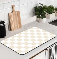 Checkered Dish Drying Mat Beige and White Checkered Drying Rack Pad for Kitch...