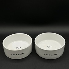 Two Harmony GOOD KITTY Ceramic Cat Food And Water Dishes Fish Design 4.5 Inch