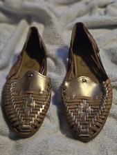Sandalias/huaraches mexicanas de cuero caramba dorado brillante y tostado talla 26,25