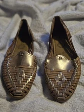 Mexican Leather Huaraches/Sandals Caramba Shiny Gold & Tan Size 26.25