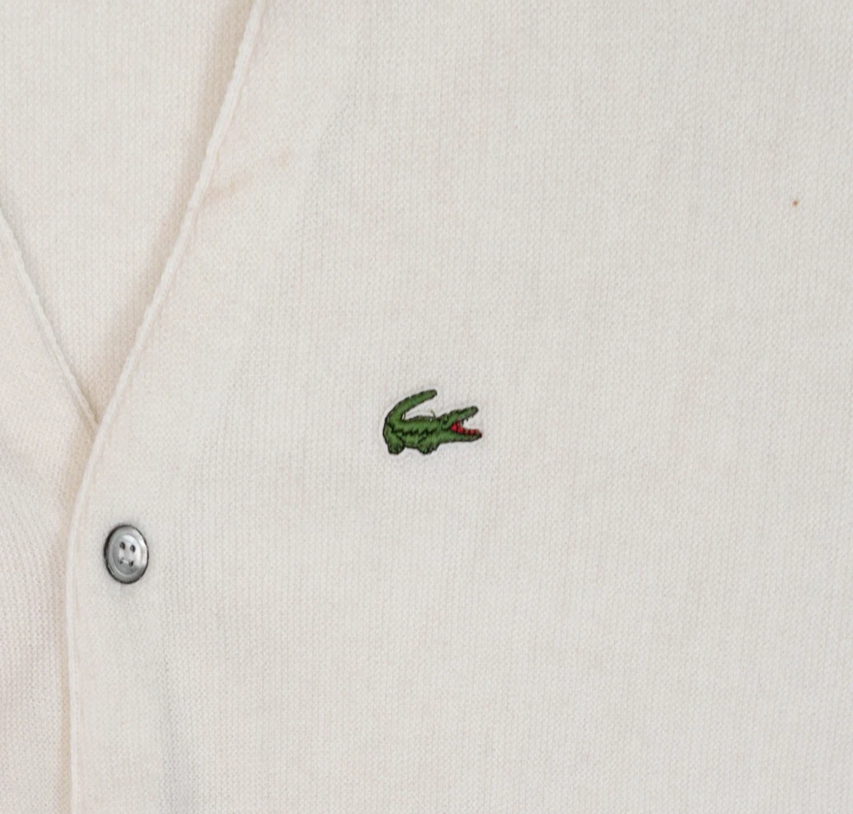 Cárdigan Suéter XL 100 % Acrílico Para Hombre IZOD Lacoste Verdadero Vintage Marfil Cuello en V Foto 2 de 4