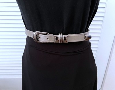 VTG BELTS BY SIMON Gray Leather Belt w/Gunmetal Hardware Spain S fits 26-30''