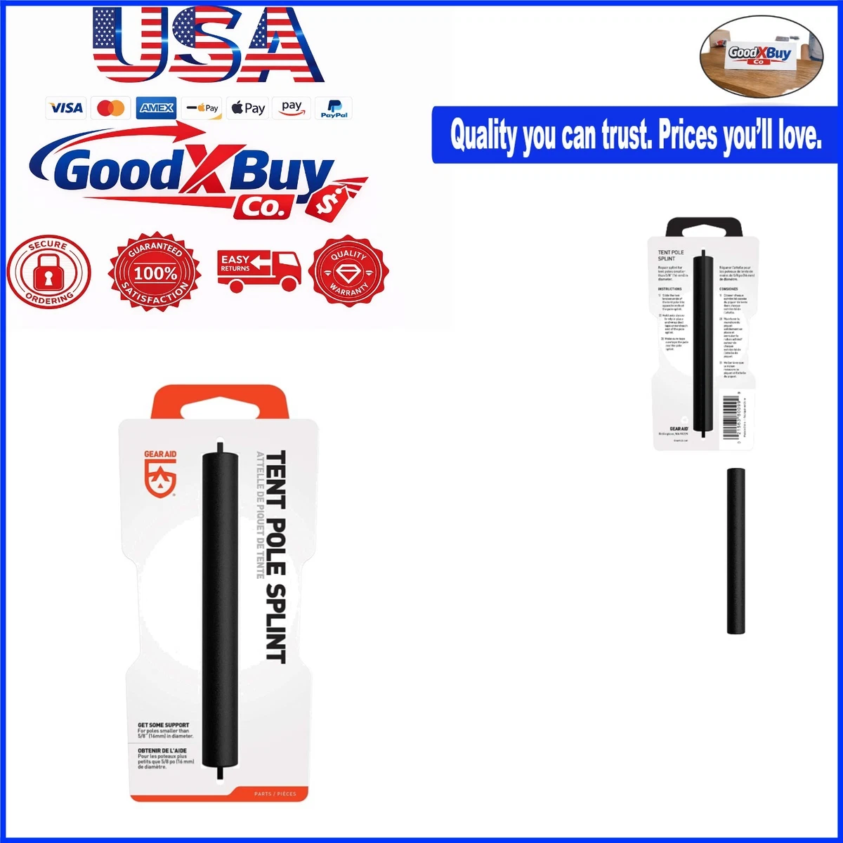 MSR TENT POLE REPAIR SPLINT (SMALL) - Stecca Di Riparazione Per Aste Tenda, Misura Piccola 13 Mm, Colore Rosso/Grigio