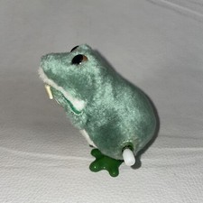 Iwaya Vtg Plush Toy Windup Hopping Plush Green Frog Toad 80s 1989 Retro Works