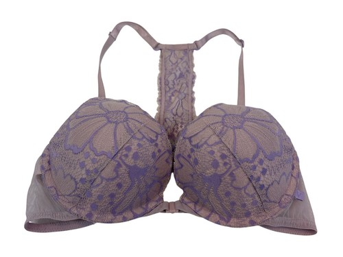 Victorias Secret Push Up Bra 34B Purple Lace Floral Front Closure Lavender - Picture 1 of 7