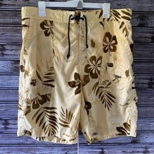 Tommy Bahama Men's Swim Trunks Size XL Yellow Brown Tropical Logo Relax Logo