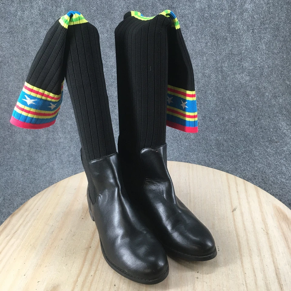 Botas Calcetín Cape Robbin Mujer 8.5M Estrella Sobre la Rodilla Negro Tela Tacones Cómodas Foto 3 de 4