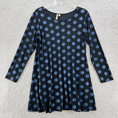Comfy USA Shift Dress XS Black Metallic Blue Polka Dot Flowy Holiday New  Year | eBay
