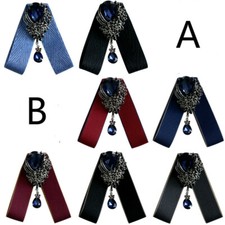 Women Girls Clip On Neck Bow Tie Ribbon Rhinestone Pendant Shirt Accessories New