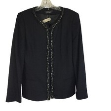 NWT Elie Tahari Women's 12 Black Multi Classic Tweed Jodi Jacket Chain Trim
