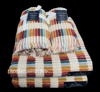6pc BROOKS BROTHERS Rainbow Gemstone Mosaic Tile THICK PLUSH TURKISH Towel Set