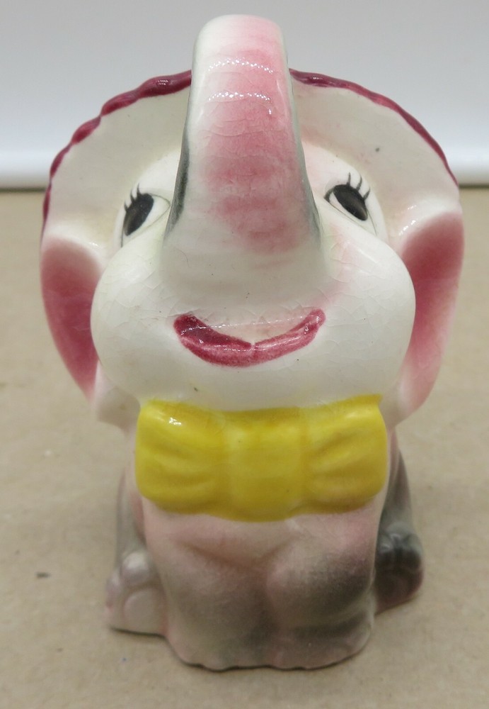 Vintage Mid-Century Ceramic  Elephant Figurine Trunk Up 3 and 1/8