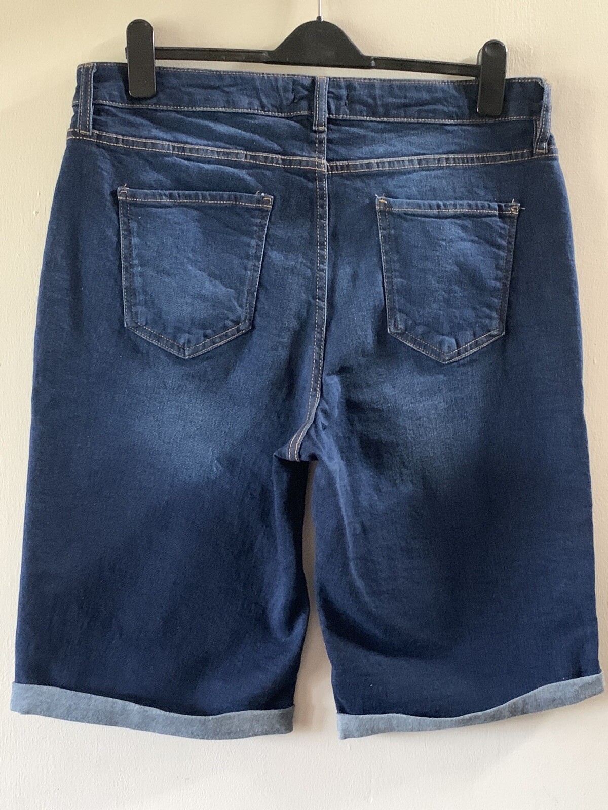 Ladies Denim Shorts Knee Length Dark Wash Stretch Size 16 eBay